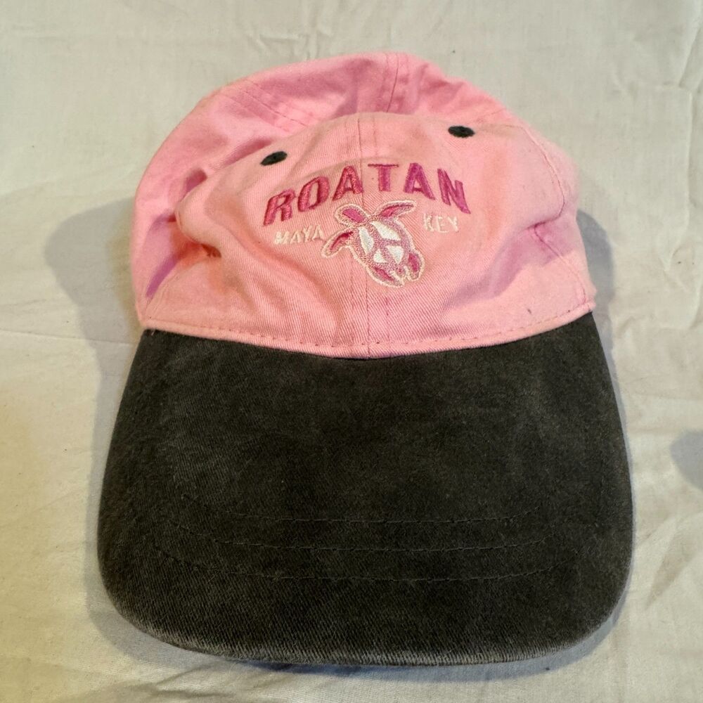 J America Roatan Maya Key Hat Sea Turtle Pink Gray Dad Cap Souvenir Adjustable